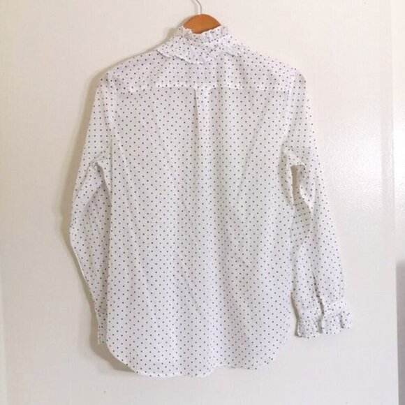 Like New J Crew Classic-fit Ruffle Neck Shirt In Sweet Spots Size 2 - Picture 5 of 7